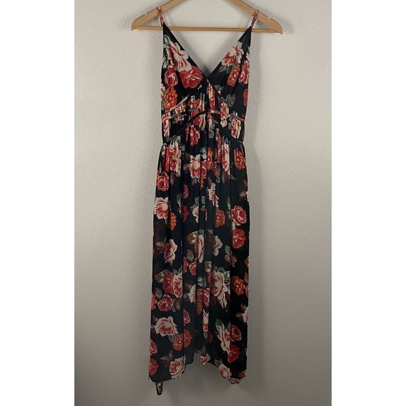 ASTR The Label Womens Small Marissa Midi Dress In Black Multi Floral - Picture 2 of 6